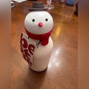 Asobu Bestie Snowman water bottle stainless steel 16oz with Red Scarf drink NWT